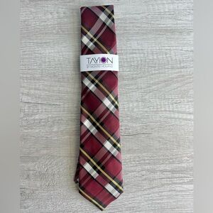 Tayion Collection Men's Crimson & Cream Plaid Tie